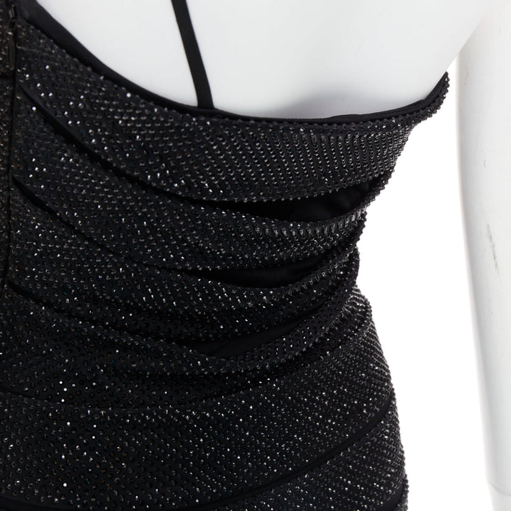 ALEXANDRE VAUTHIER  black crystal strass stretched panel bandage mini slip dress
