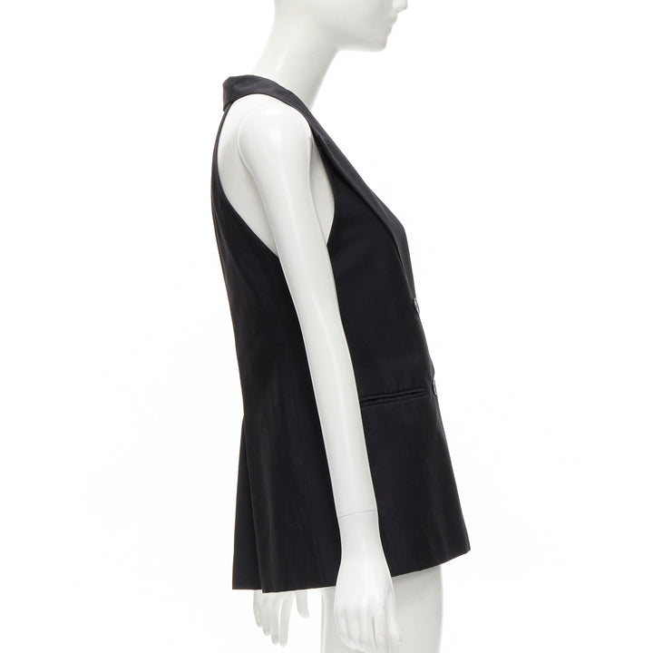 STELLA MCCARTNEY 100% silk black double breasted halter neck tux top IT36 XXS