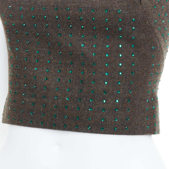 MIU MIU Vintage 1998 Runway fleece wool green crystal bustier top IT38 XS