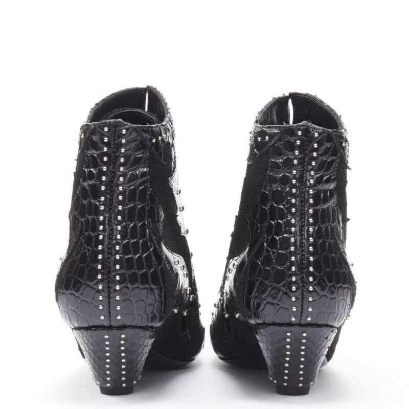 SAINT LAURENT Blaze 45 black scaled leather suede studded ankle bootie EU37