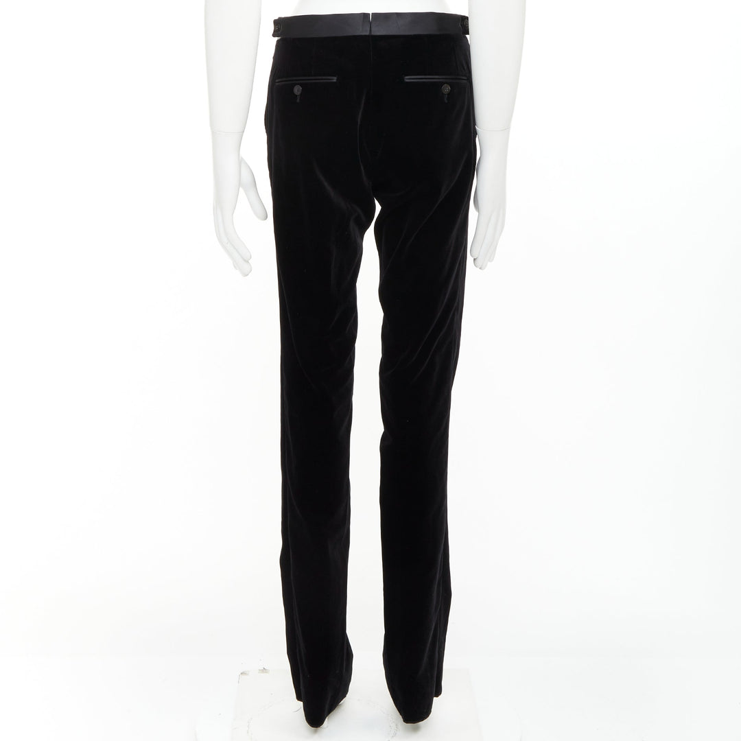 LANVIN black cotton velvet satin trim straight leg dress pants FR44 XS