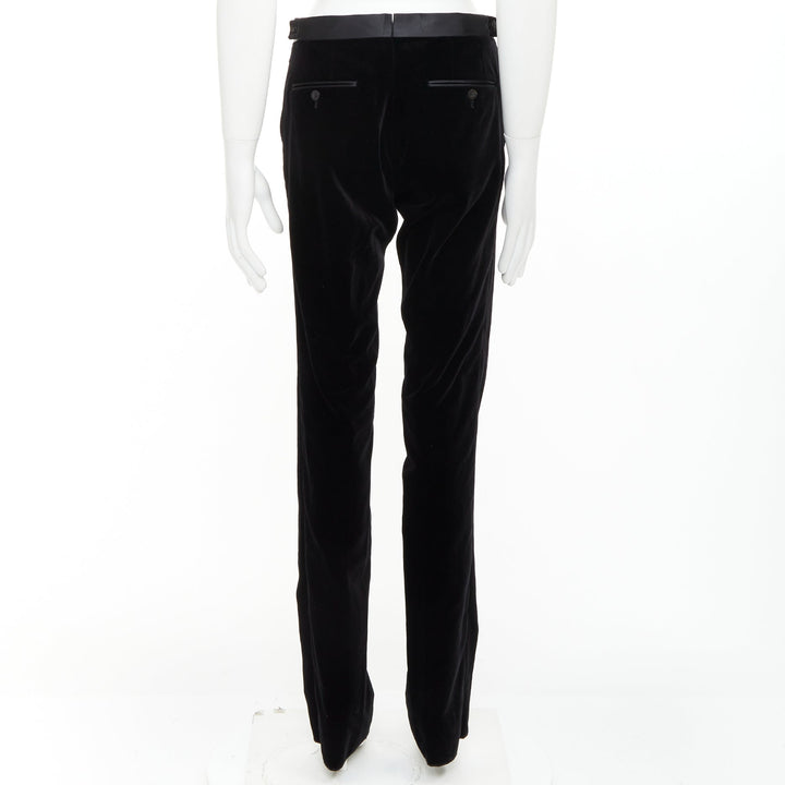 LANVIN black cotton velvet satin trim straight leg dress pants FR44 XS