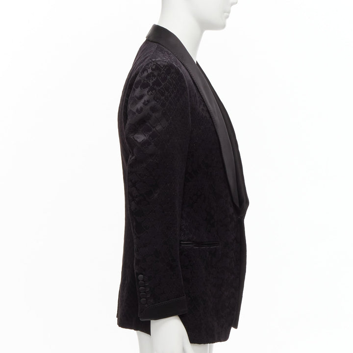 TOM FORD black satin shawl collar python jacquard tuxedo jacket IT50 L