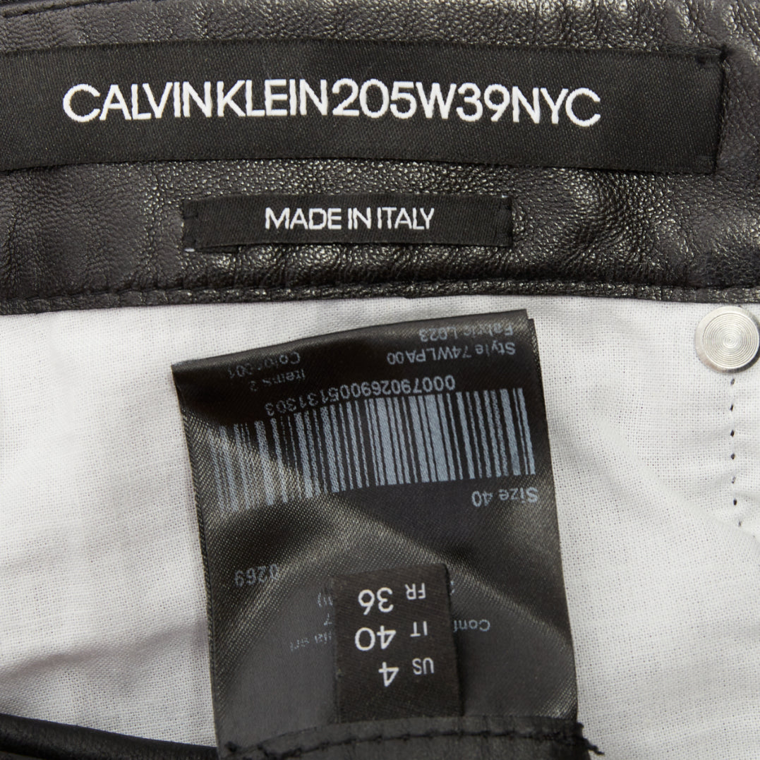 CALVIN KLEIN 205W39NYC black lambskin leather straight leg utility pants IT40 S