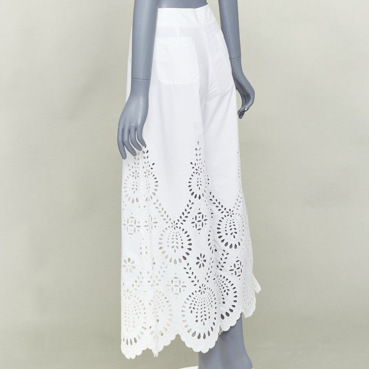 VALENTINO 2021 white cotton floral broderie sangallo embroidered pants IT36 XS
