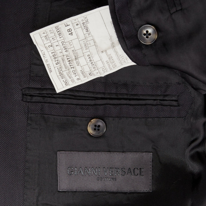 GIANNI VERSACE Vintage black cotton silk double collar long coat IT48 M