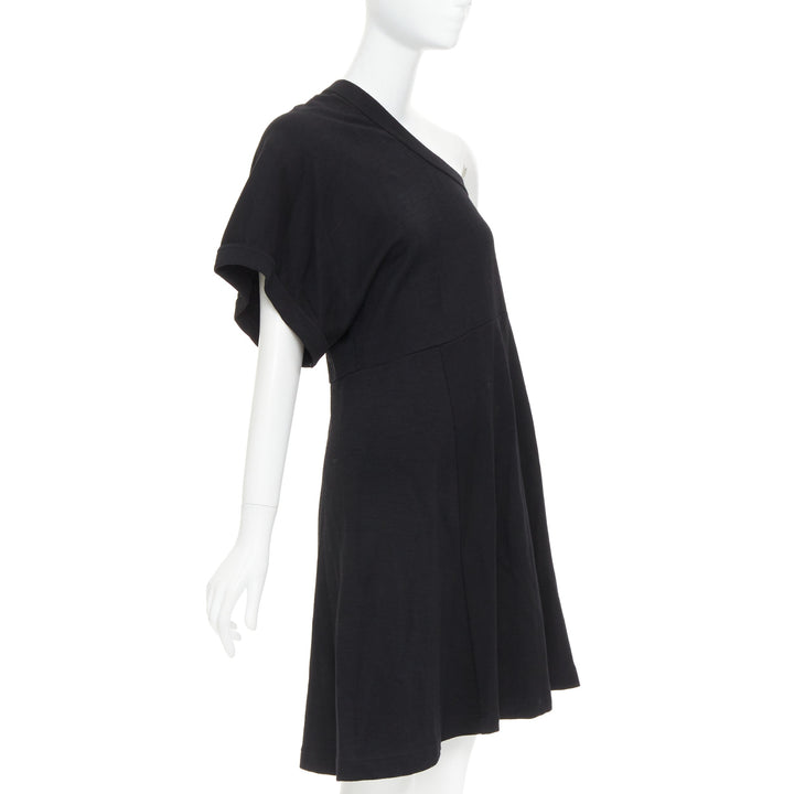 COMME DES GARCONS 2014 black 100% wool deconstructed tshirt one shoulder dress S
