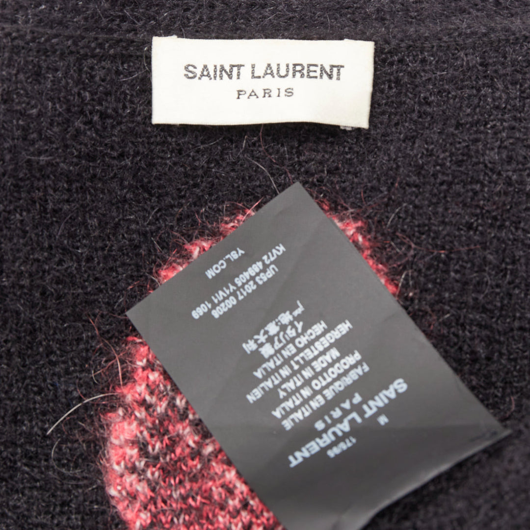 SAINT LAURENT Hedi Slimane black mohair blend flamingo intarsia cardigan M