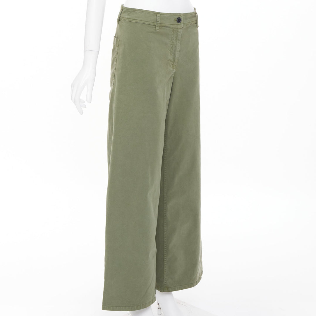 NILI LOTAN Megan camo green washed cotton twill casual utility wide pants US4 S