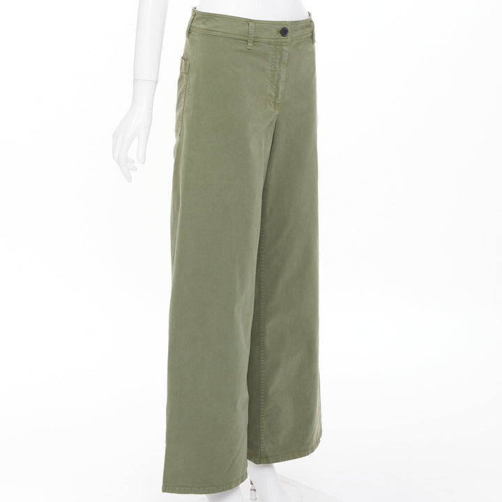 NILI LOTAN Megan camo green washed cotton twill casual utility wide pants US4 S