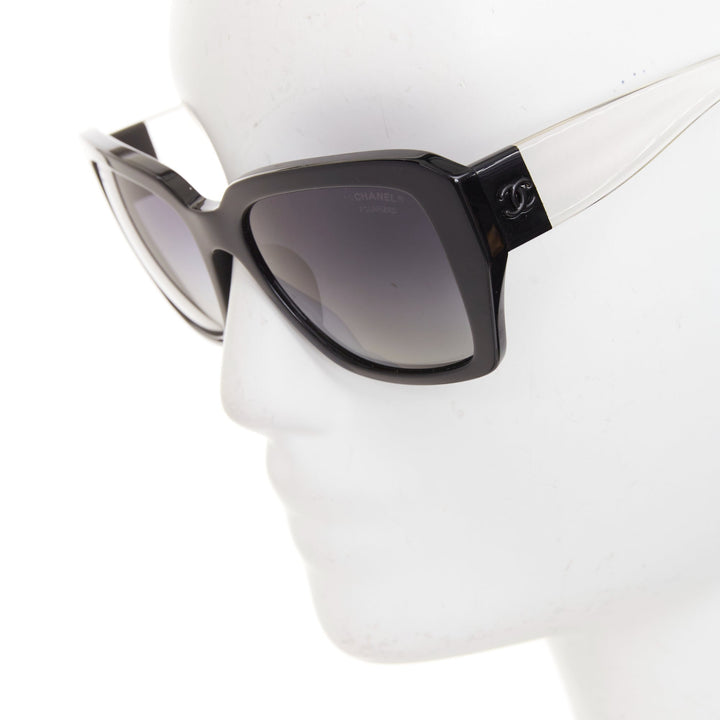 CHANEL 5263A  black clear square frame polarized CC logo sunglasses