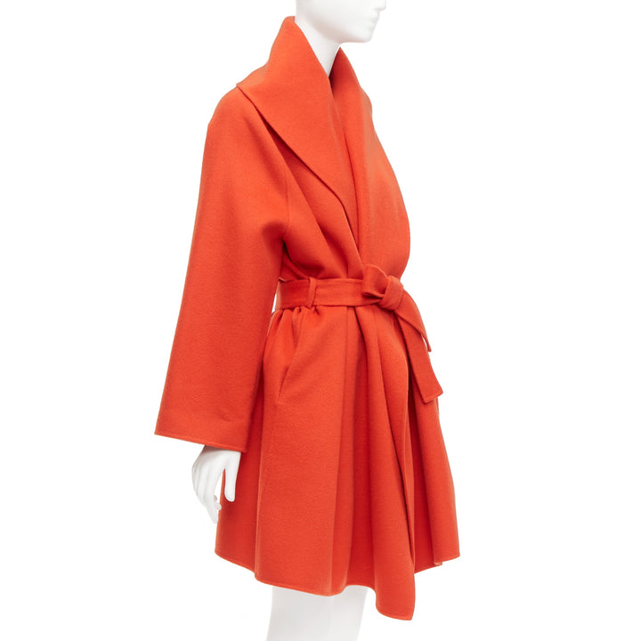 BOTTEGA VENETA red 100% double face cashmere shawl collar belted coat IT38 XS