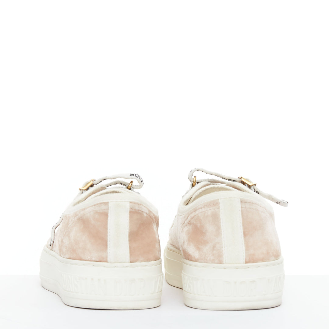 CHRISTIAS DIOR WalknDior pink velvet logo lace up low platform sneakers EU37.5