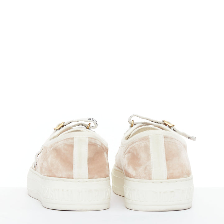 CHRISTIAS DIOR WalknDior pink velvet logo lace up low platform sneakers EU37.5