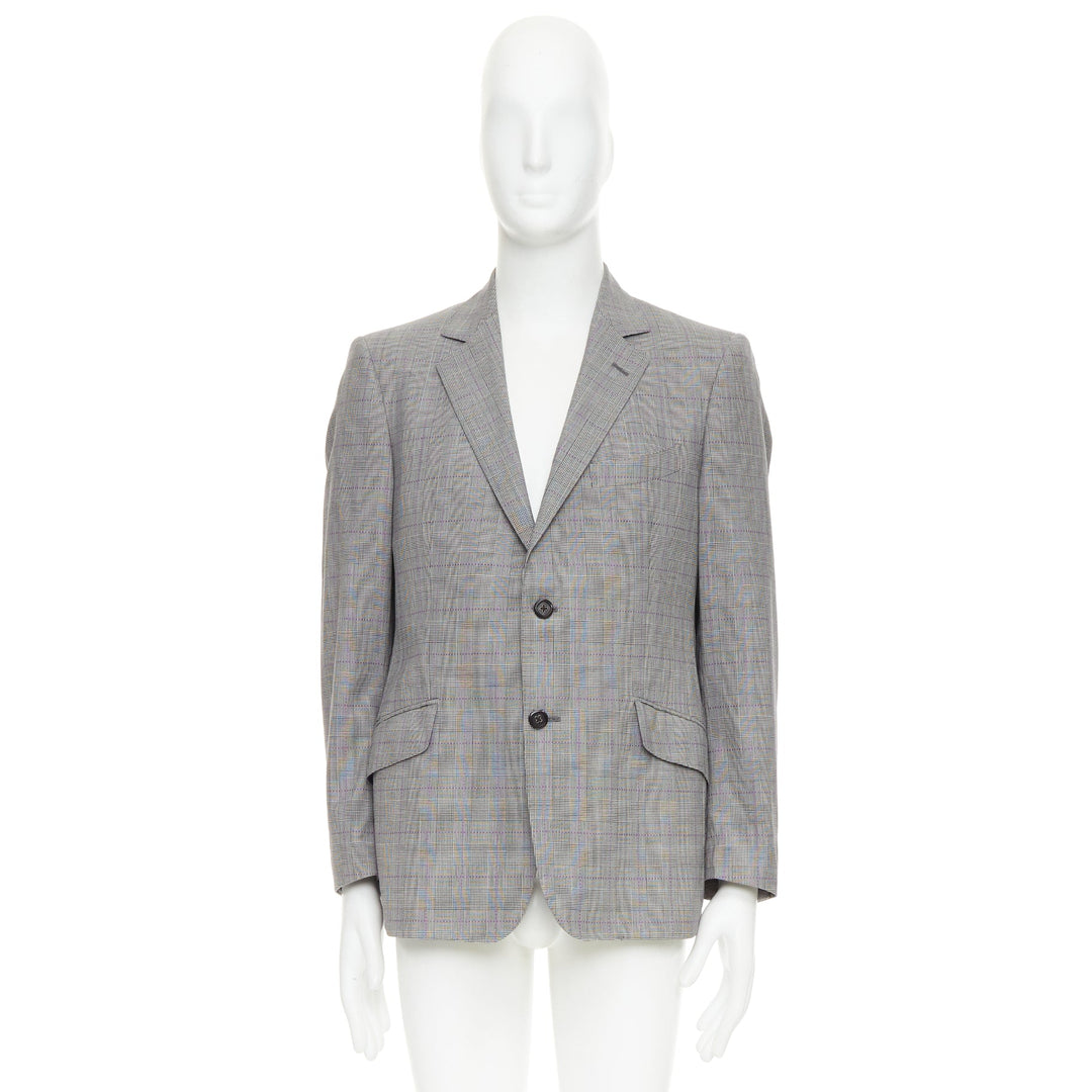 ETRO grey purple houndstooth single breasted flap pocket blazer IT52 XL