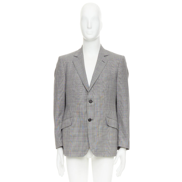 ETRO grey purple houndstooth single breasted flap pocket blazer IT52 XL