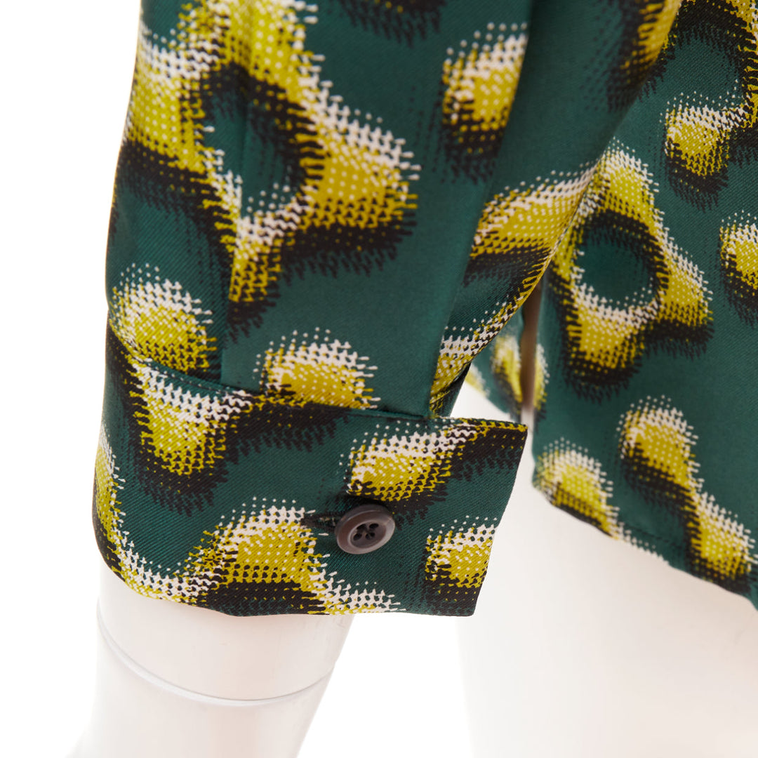 PRADA 2015 100% silk green yellow molecular geometric print shirt IT38 XS