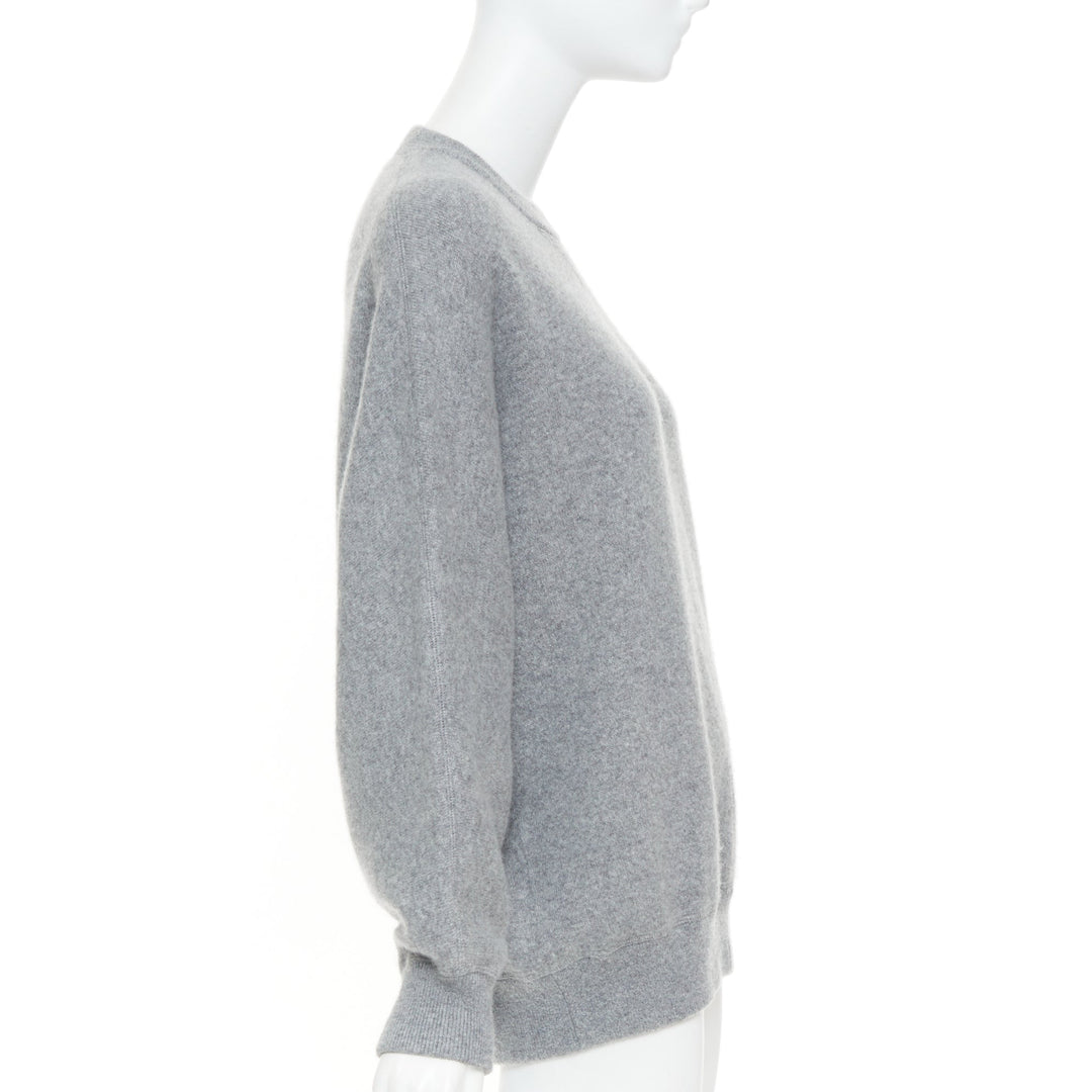 PRADA 2020 light grey melange cashmere knit triangle patch crew sweater IT42 M