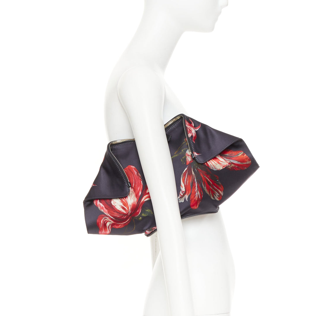 ALEXANDER MCQUEEN 2012 De Manta black red Tulip floral silk satin clutch bag