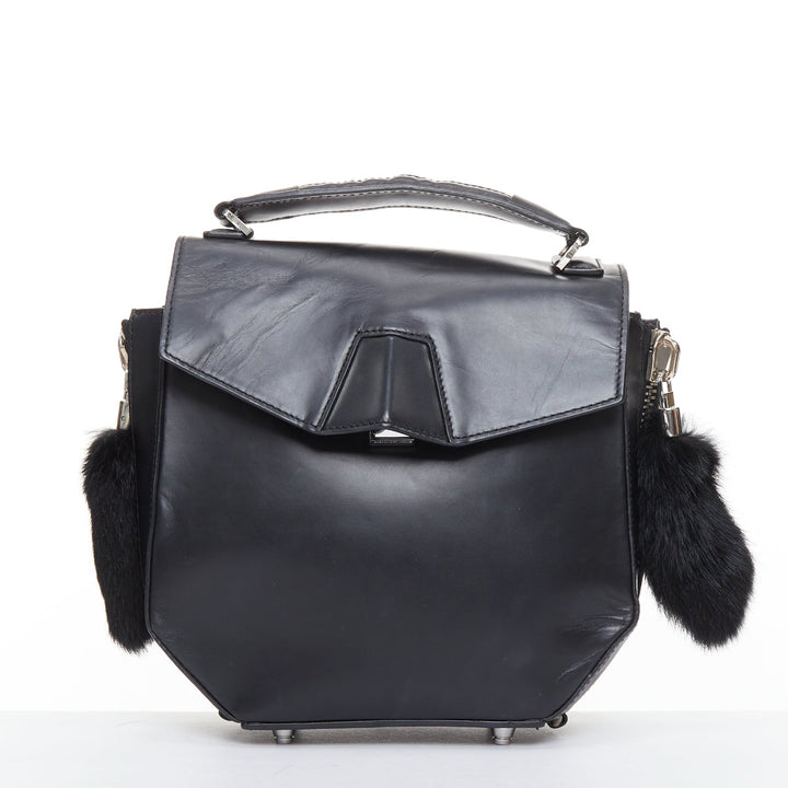 ALEXANDER WANG Devere black rabbit fur trim geometric structural bag