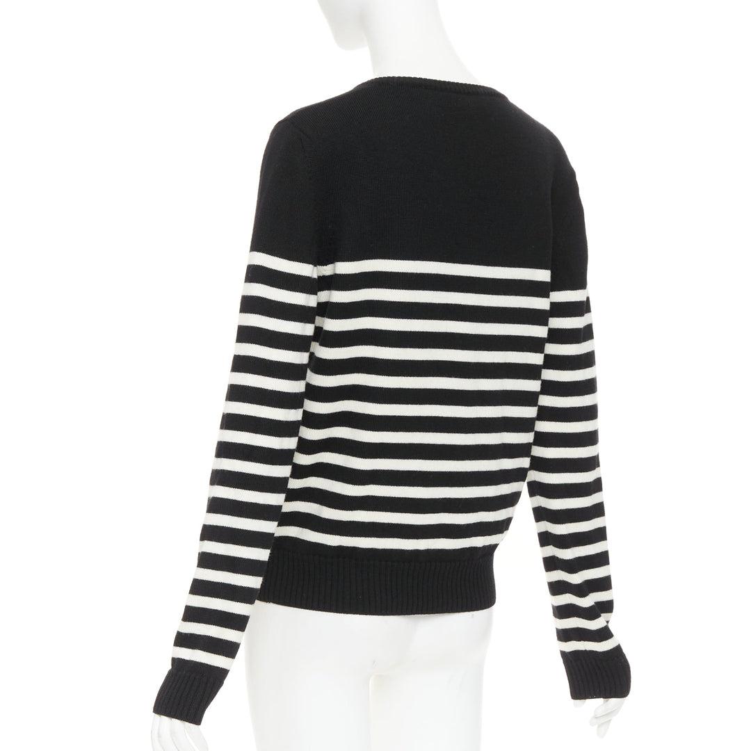 SAINT LAURENT 2017 black white nautical striped button sailor pullover sweater L