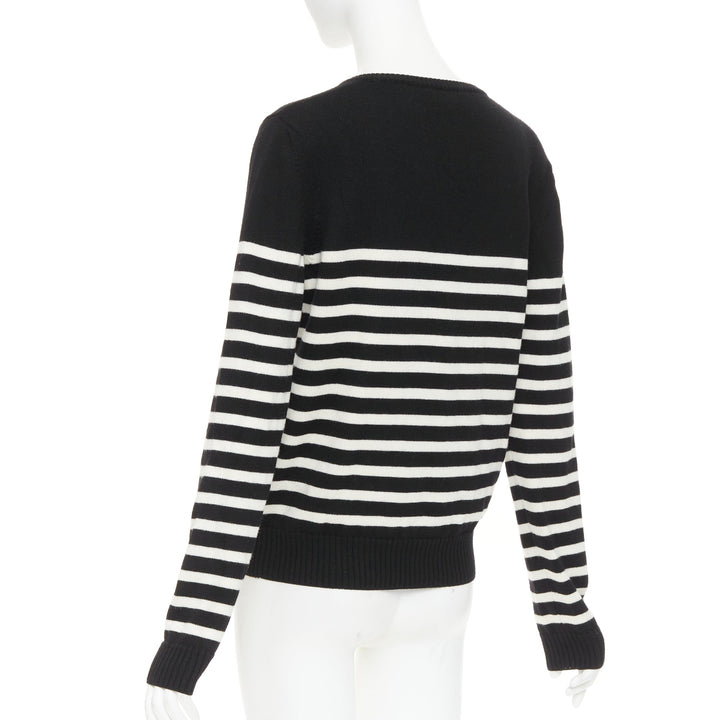 SAINT LAURENT 2017 black white nautical striped button sailor pullover sweater L