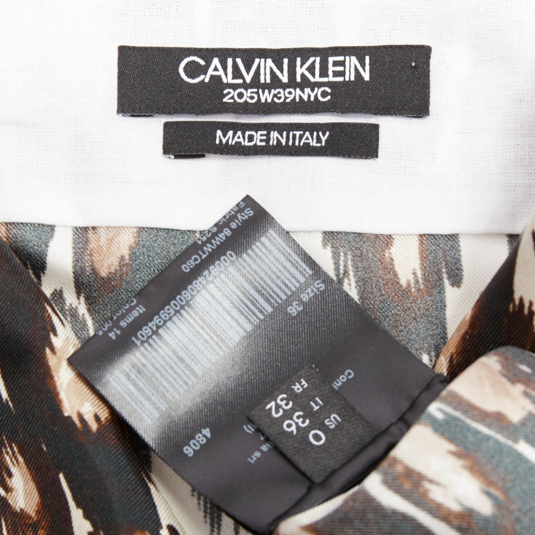 CALVIN KLEIN 205W39NYC Raf Simons silk  brown black leopard print shirt US0 XS