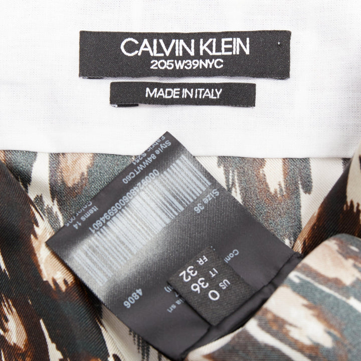 CALVIN KLEIN 205W39NYC Raf Simons silk  brown black leopard print shirt US0 XS
