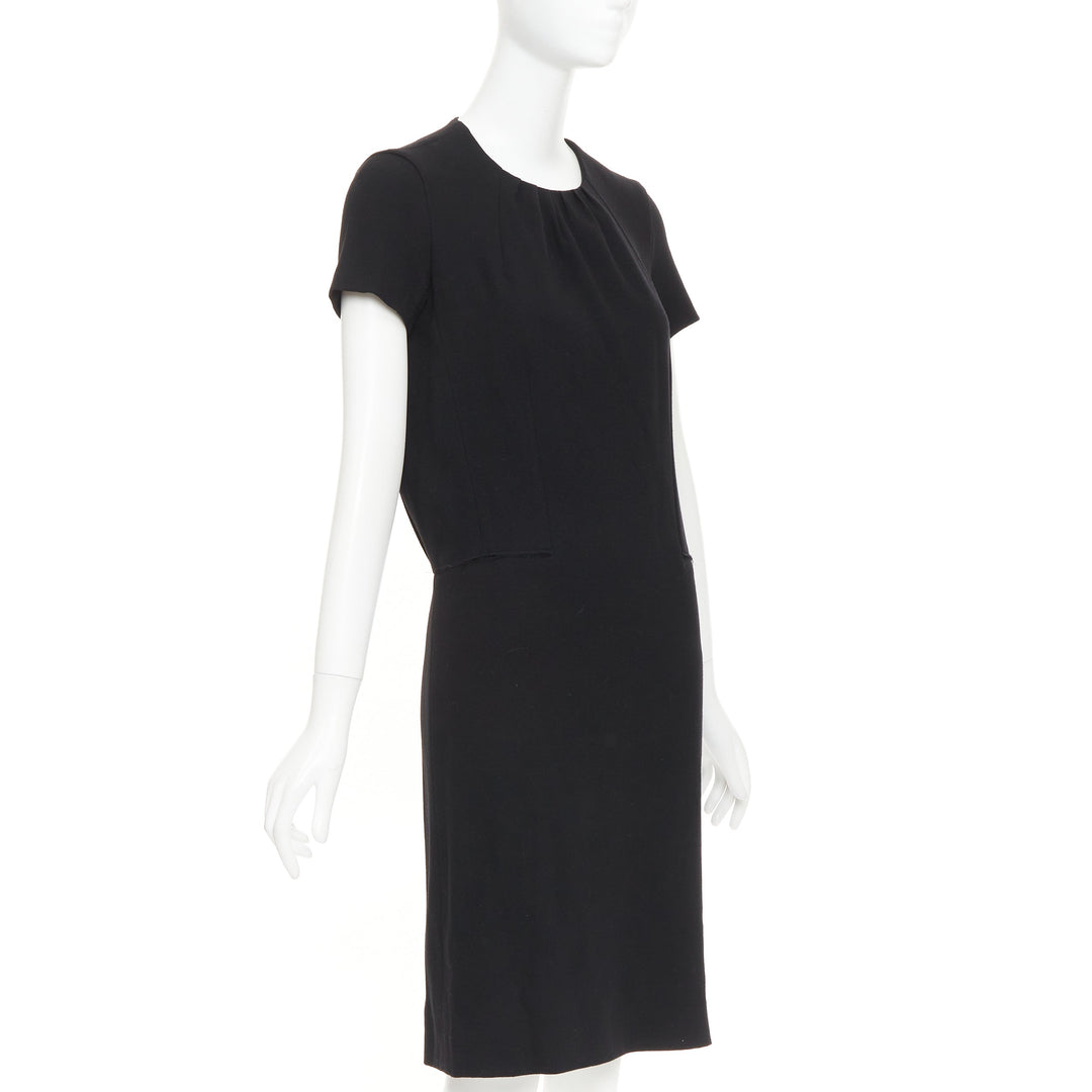 YVES SAINT LAURENT 2007 black 1wool frayed seam ruched neck shift dress FR34 XS