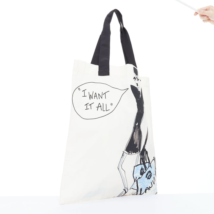 LANVIN I Want It All fashion sketch printed cotton canvas grosgrain tote bag
