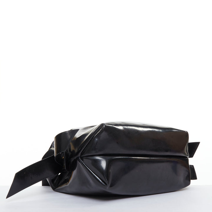 ACNE STUDIOS Musubi glossy black leather bow side shoulder hobo bag