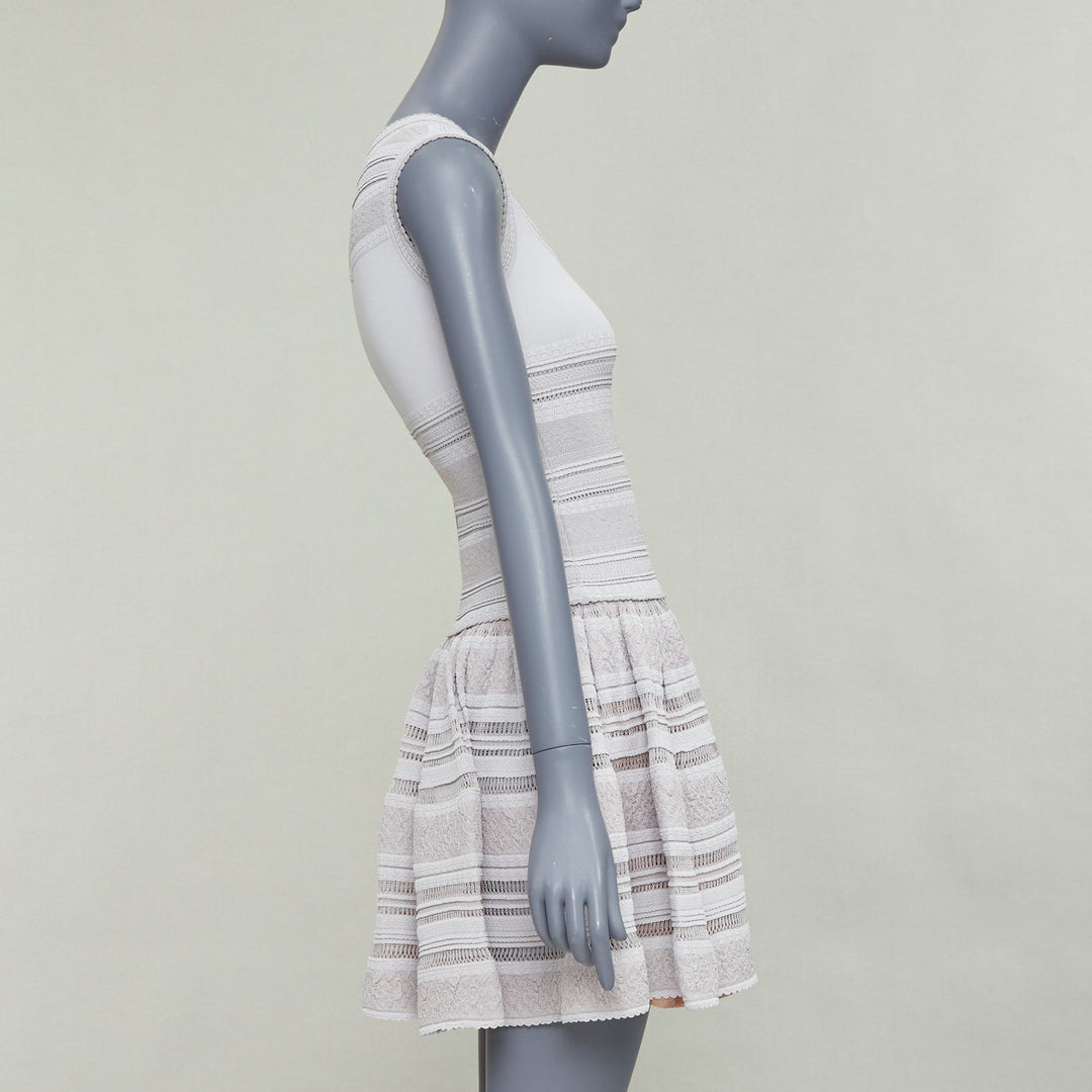 ALAIA powder grey viscose tiered stretch knit sleeveless fit flare dress FR36 S