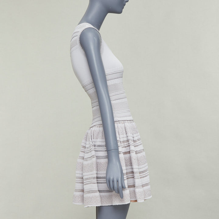 ALAIA powder grey viscose tiered stretch knit sleeveless fit flare dress FR36 S