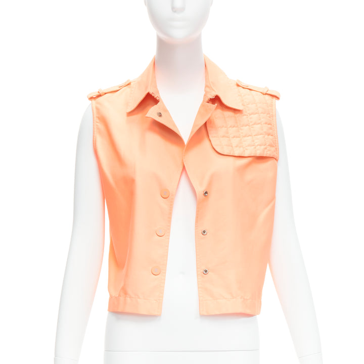 CHANEL 00T apricot orange CC button quilted panel cropped vest FR38 M