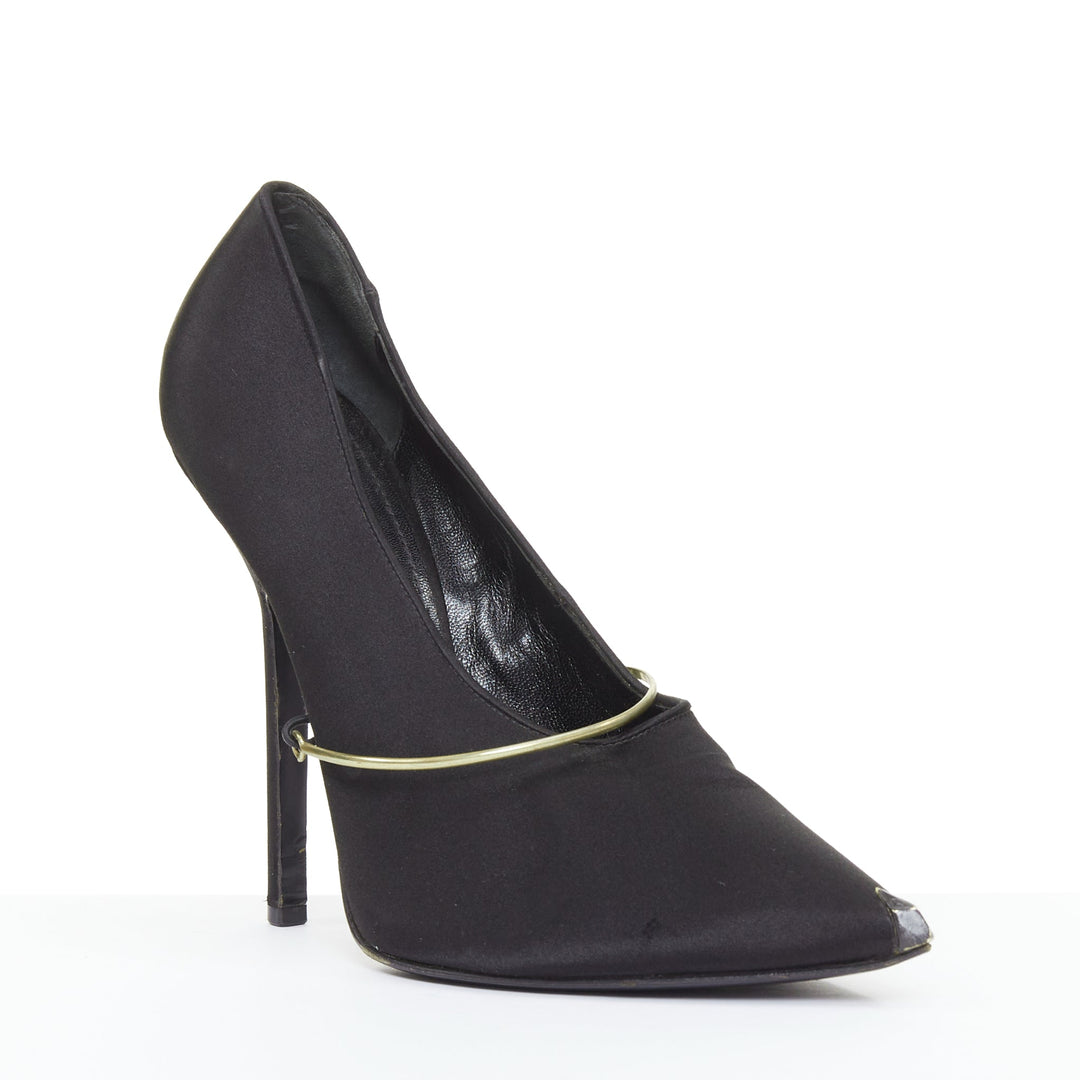 GIVENCHY 2012 Pamela black satin gold bar metal toe stiletto pumps EU40