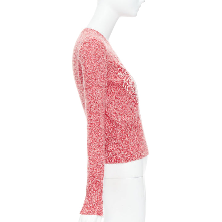 DIOR 2021 Dioramour red cream wool cashmere heart sweater FR36 S