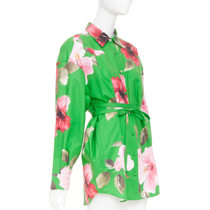 VALENTINO 2021 Runway Lilium green pink oversized cotton poplin shirt IT36 XXS