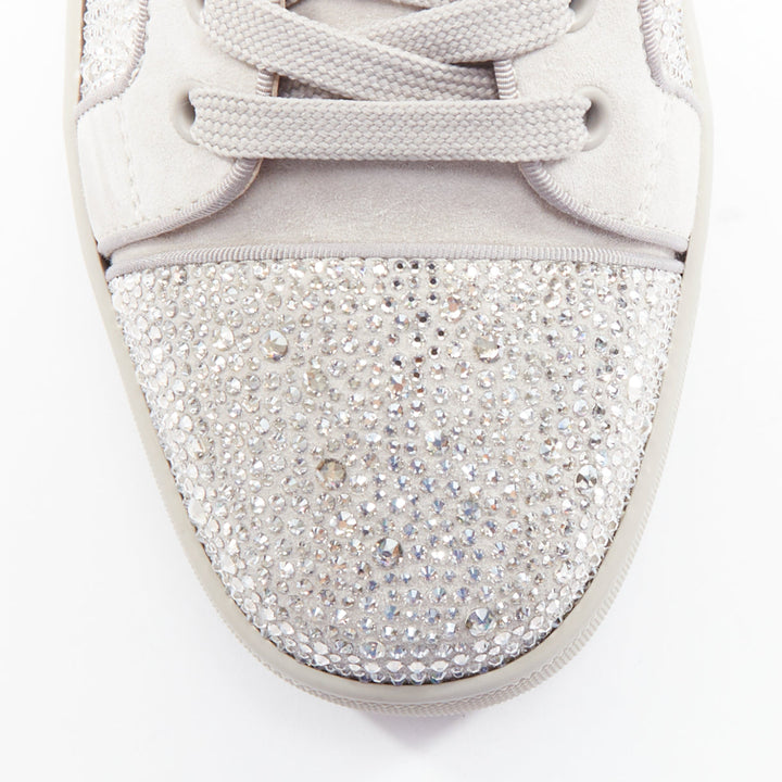 CHRISTIAN LOUBOUTIN Louis Junior Strass Flat silver crystal grey sneaker EU44