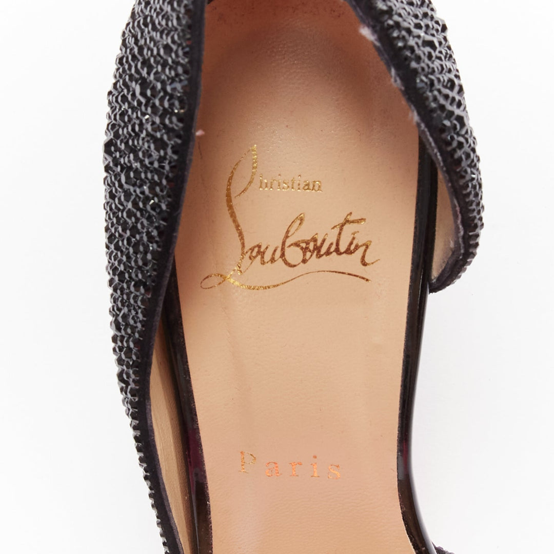 CHRISTIAN LOUBOUTIN Iriza 100 black rhinestone strass dorsay pumps EU38