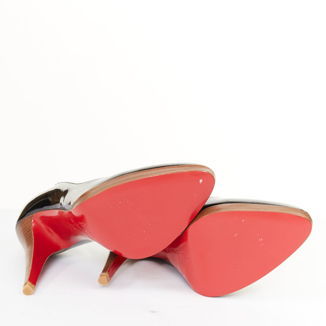 CHRISTIAN LOUBOUTIN Miss Boxe black patent leather wood platform pumps EU38