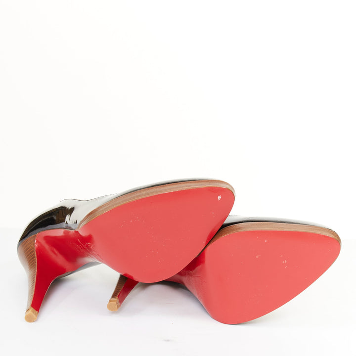 CHRISTIAN LOUBOUTIN Miss Boxe black patent leather wood platform pumps EU38