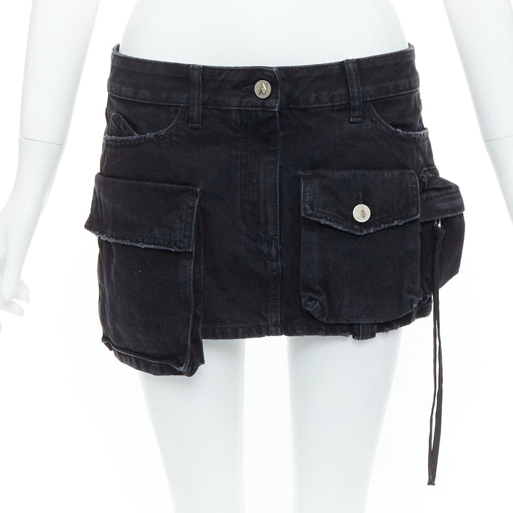 THE ATTICO Fay black washed denim pocketed cargo mini skirt 26"