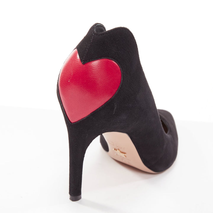 DIOR Dioramour red leather heart black suede curved heeled pumps EU38