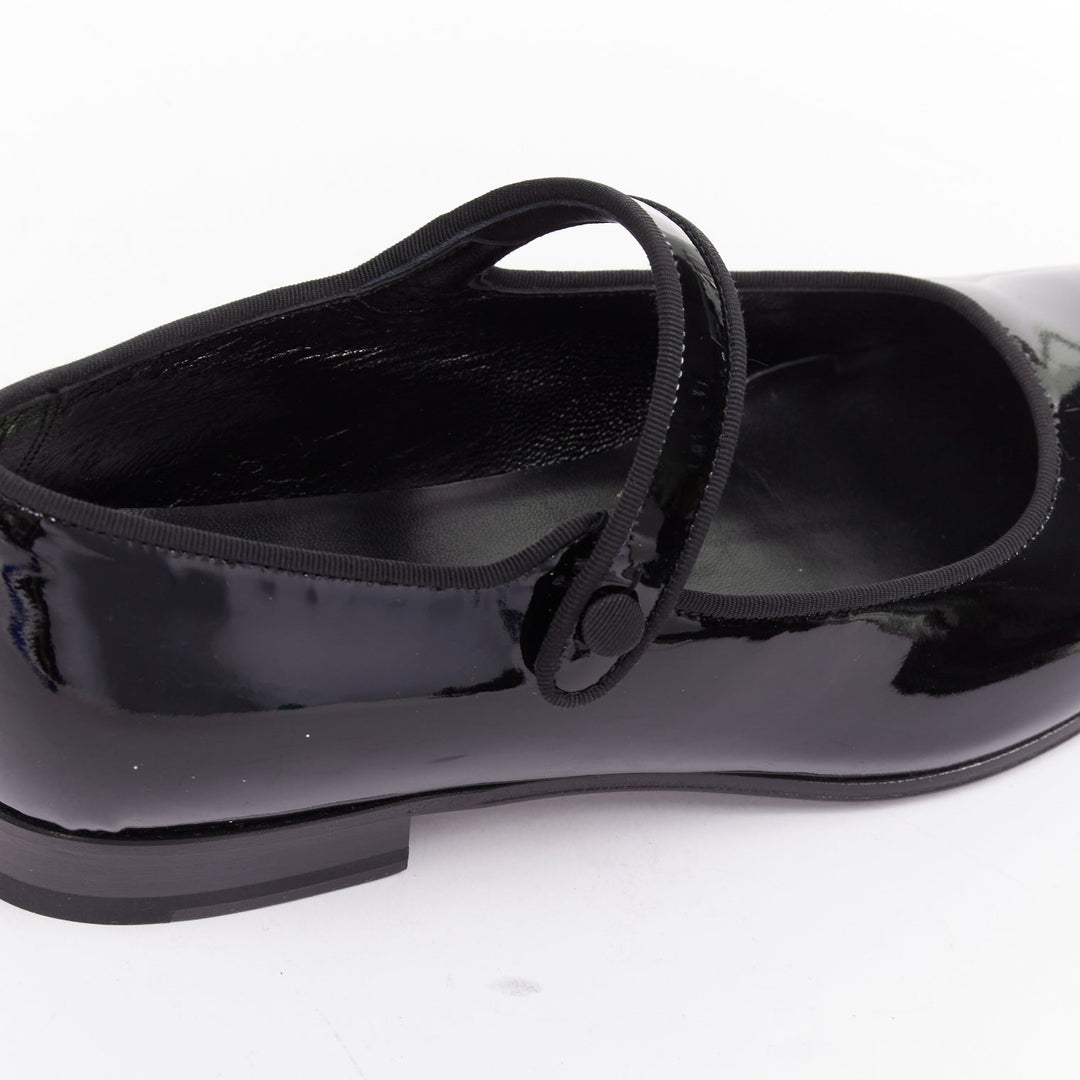 SAINT LAURENT Babies black patent grosgrain trim maryjane flats EU37.5