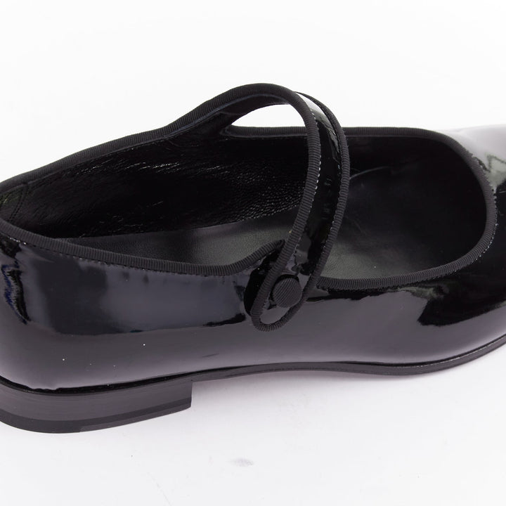 SAINT LAURENT Babies black patent grosgrain trim maryjane flats EU37.5