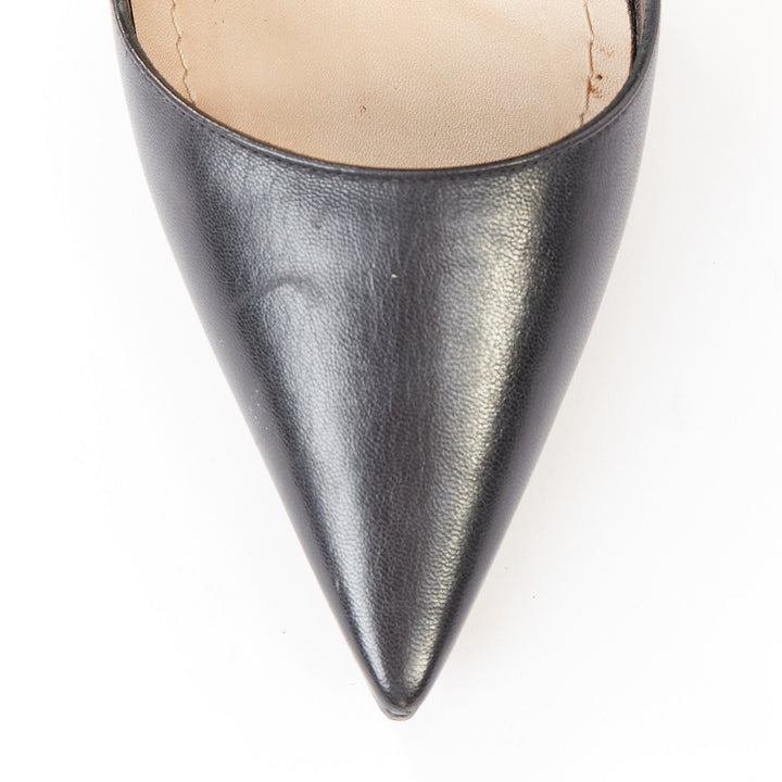 CHRISTIAN DIOR 2013 Runway black leather pink metallic band slingback pump EU37D