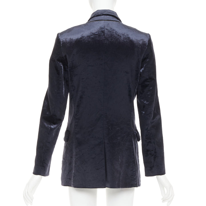 BRUNELLO CUCINELLI navy velvet brass logo buttons double breasted blazer IT40 S