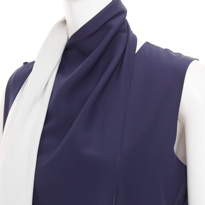 OLD CELINE 2010 Phoebe Philo navy ivory double layer silk scarf dress FR38 M
