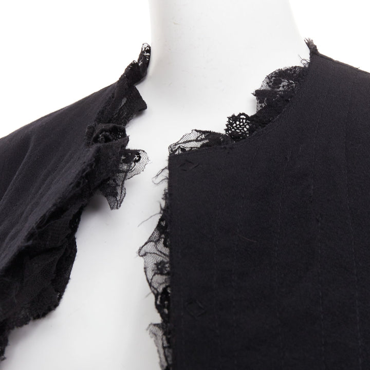 COMME DES GARCONS 2005 black wool lace mousseline open ruffle cropped jacket S