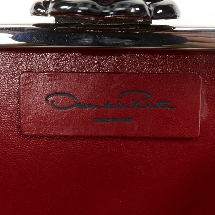 OSCAR DE LA RENTA 2018 Rogan sequin heart embroidered leather box evening clutch